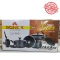 SONEX Non Stick Cookware set Gift pack -Mega Super Gift PackWith Glass Lid 18 Pcs Shadi Set - Fry Pan- Cooking Wok - Sauce Pan - Cooking Handi x3 - Tawa & Spoons. 