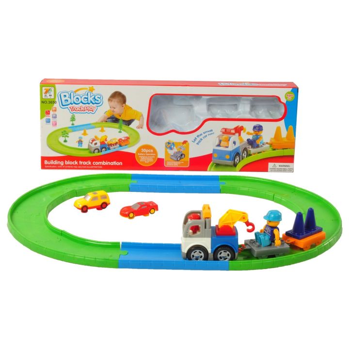 Blocks Train Track for Kids Building Block Train Playset with 30 Pcs, Battery Operated Toy Birthday Gift for Boys Girls Toddler-3650