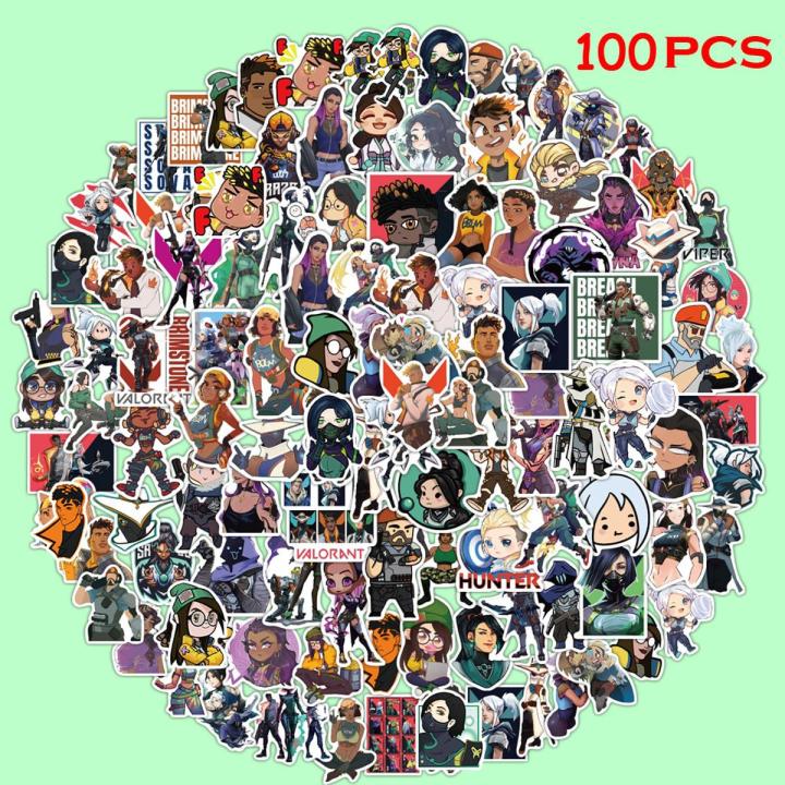 100PCS/Pack Valorant Stickers DIY Mobile Phone Case Suitcase Skateboard Graffiti Stickers Children's Toys