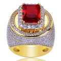 18k Gold Plated Cz Iced Out Cubic Zirconia Men's Ruby Ring For Men/. 