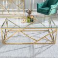 Modern Geometric Coffee Table - Rectangular Clear Glass & Gold Chrome Table - Stylish Center and Cocktail Table for Living Rooms, Home Decor. 