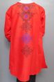 Elegant Front Back Embroidered Jacquard Pure Red Colour Kurti For Young Girls Age Between 6-14 Years. 