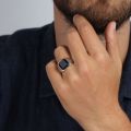Buy Mens Square Black Stone Ring, Mens Silver Black Geometric Ring Mens Fashion, Rectangular Party Ring For Mens.. 