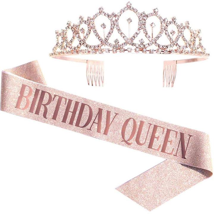 Birthday Sash And Crown Birthday Girl Queen Birthday Party Crown Shoulder Strap Party Supplies Fashion Decoration