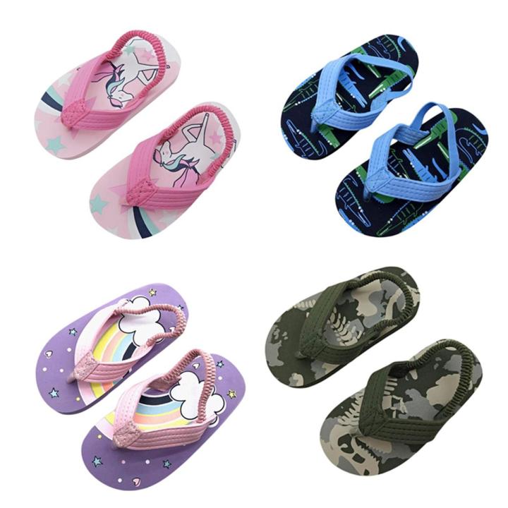 FOCUSNORM Toddler Kids Girls Boys Flip Flops Shoes 4 Style Cartoon Pattern Printed Summer Kid Sandals with Back Strap Slippers