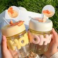 2 Way Drinking HOHO Aesthetic Glass Cup'' Straw Tumbler Glass Drinking Bottle 350ml Coffee Tumbler, Leak-Proof Travel Cup. 