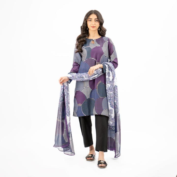 Maahru - Unstitched fabric for women - 2 Piece - Shirt & Dupatta - Spotted Twighlight