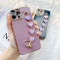 TA for For VIVO Y11 2019 / Y12i / 1906 Back Cover Purple Love Heart Bracelet Luxury 6D Plating Case Soft Thin Silicone Square Phone Cases. 