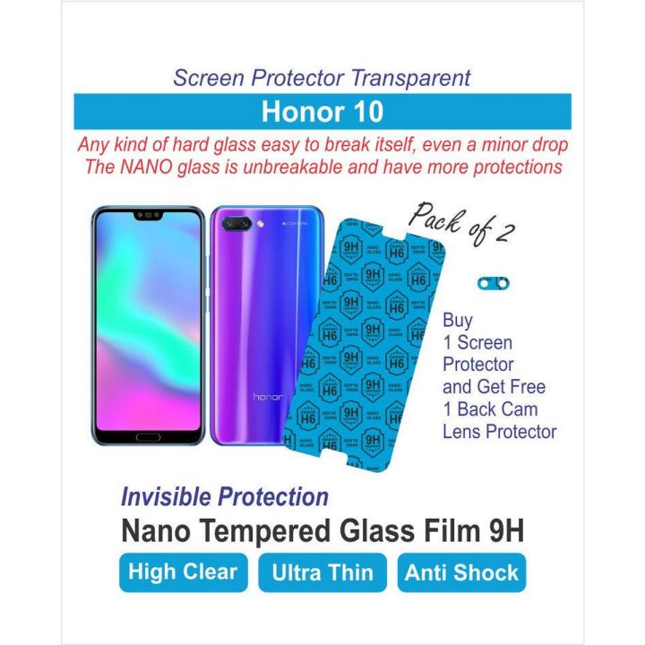 Pack of 2 - Honor 10 - Screen protector - Best material - 1 Nano Glass - 1 Jelly