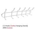 Hanging Rod - Wall Mounted Hanging Rod Stainless Steel - 12 Hooks Wall Mounted Cloth Hanging Stand. 