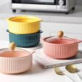 Techmanistan Nordic Ceramic Soup Bowls With Glass Lid Handles Dessert Noodle Pot, Large Soup Bowl With Lid Ceramic Instant Noodle Bowl. 