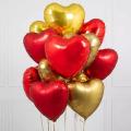 5 Pieces Large Red & Golden Heart Foil Balloons 18 Inches. 