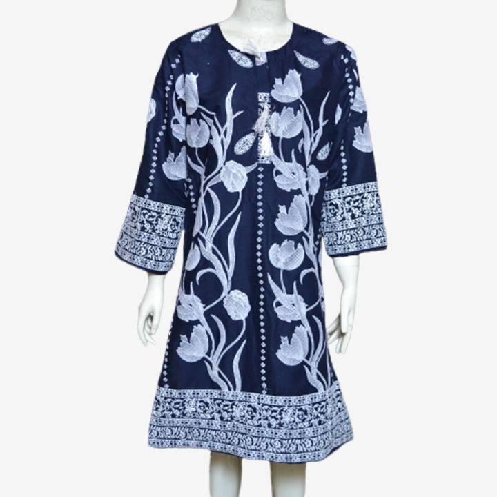 Dzyne%20%20Embossed%20Blue%20%20Linen%20Kurti%20for%20Girls%20&%20Women%20-%20Image%202