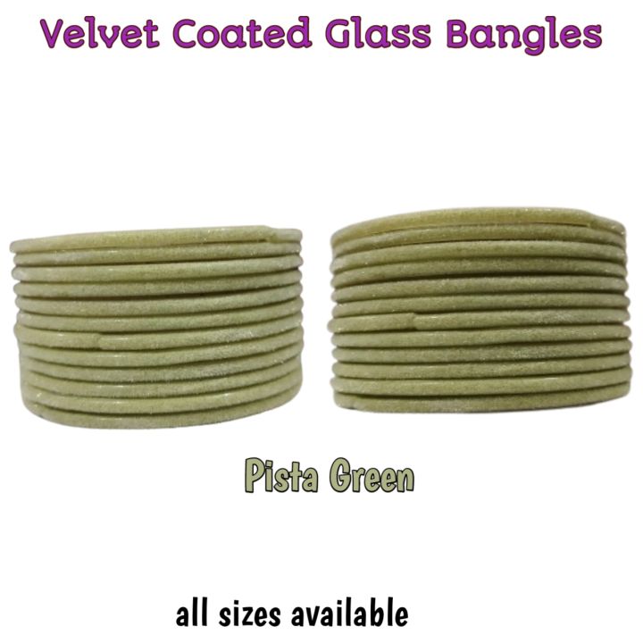 Pista%20Green%20color%20%7C%2024%20pieces/%202%20Dozen%20pista%20green%20color%20velvet%20glass%20bangles%20of%20all%20sizes%20(%20do,%20sawa%20do%20,%20dhai%20)%20-%20Image%202