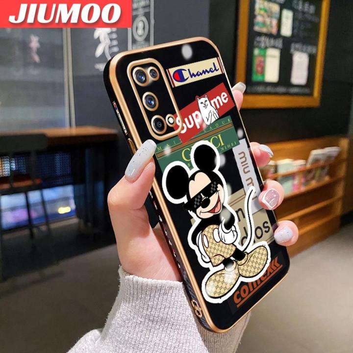 JIUMOO For Realme X7 Pro Case Cartoon Cute Mickey Mouse Luxury Plating Side Phone Cases Pattern Silicone Casing Full Cover Camera Protection Shockproof Softcase