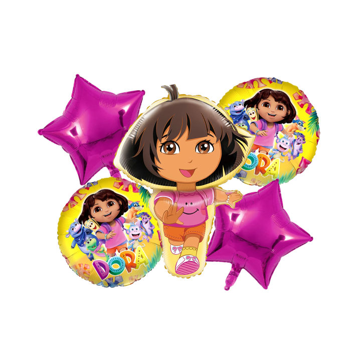 Cartoon Characters Dora The Explorer Foil Balloon Set Collection, Party Decoration Balloons, Born Day & Happy Birthday Parties Decor Supplies, Photo Booth Background Wall & Backdrop Decorative, Baby Girl Born Celebration Decorative Foils Balloon Sets
