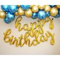 Happy Birthday Balloons Banner | Script/Cursive Letter Balloon Sign for Birthday Party Decor / Decoration | Foil Happy Birthday Banner. 