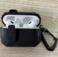 AirPod Pro Second Gen Armour Case High Grade Rugged Carbon Fiber Shell with Lock Clasp & Carabiner | Black / White / Red. 
