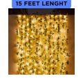 Artificial Fairy Lights with Leaves for Room Decoration | 15-Feet Plug-in Switch Operated Light String Bail | Ideal for Home Decor, Mirrors, Office, Weddings, and Function Decorations. 