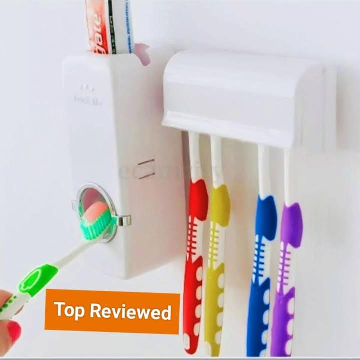 Toothpaste Dispenser With 5 Brush Holder Wall Mounted Automatic Hands ...