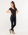 Floral Dark Blue Denim Jeggings for Women. 