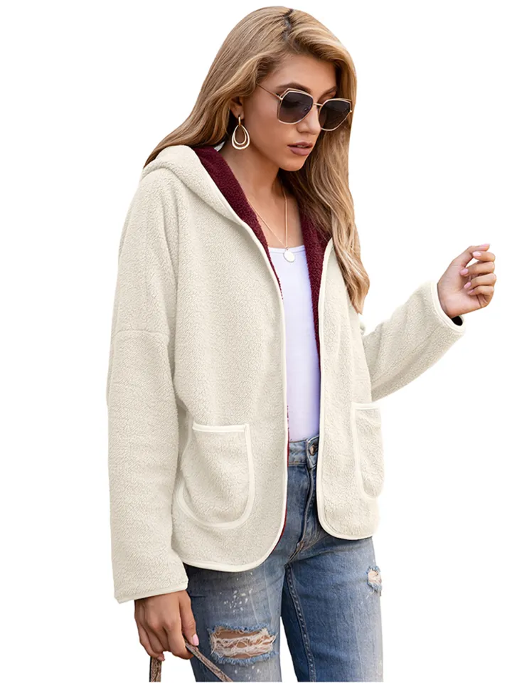 Women Fleece Jackets Winter Warm Long Sleeve Open Front Hooded Cardigan with Pockets Daraz.pk