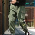 Sunnyheart Men Cargo Pants Side Pockets Stretchy Waist Drawstring Strap Decor Ankle-banded Jogger Pants Daily Clothes. 