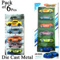 Complete Box Pack of 6 Pcs - Original Die Cast Metal Car Toys Set For Kids and Boys - Diecast Car Toys. 