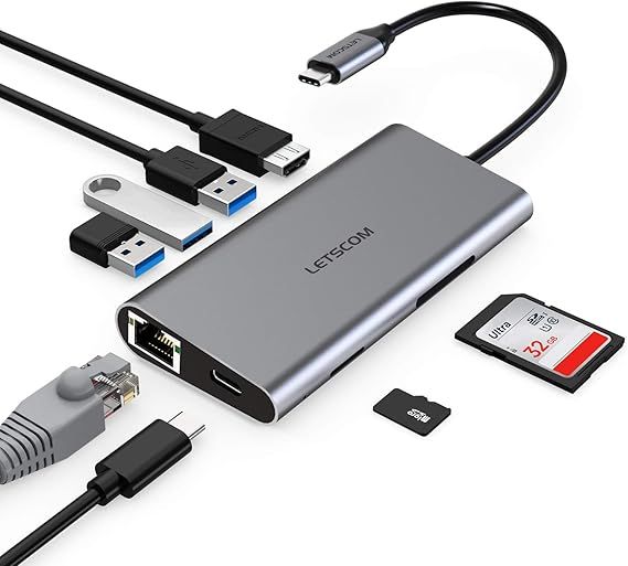 LETSCOM USB C Hub, 8-in-1 USB C Adapter including Ethernet Port and 4K HDMI Port