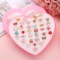 12pcs Cute Cartoon Kids Rings Kawaii Korean Children Girls Flower Alloy Finger Ring Child Jewelry Gift Adjustable Rings. 