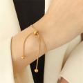 Adjustable Bracelet for Women Gold Color Stainless Steel Round Bead Snake Chain Hand Link High Quality Jewelry Wholesale. 