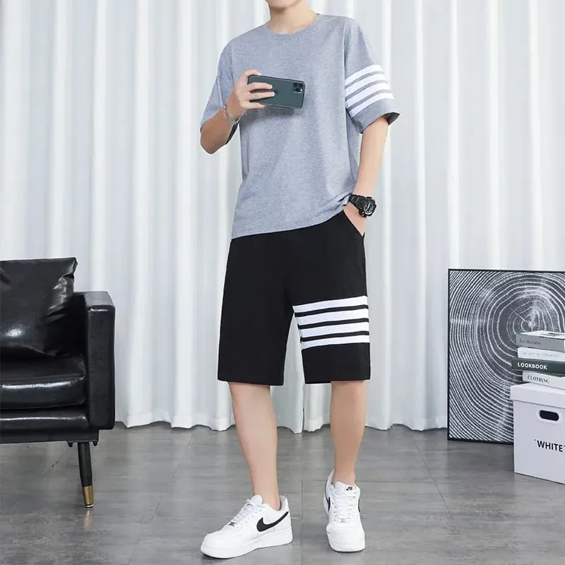 Piece Sets Short Sleeve Tshirts+Shorts brand clothing set Men