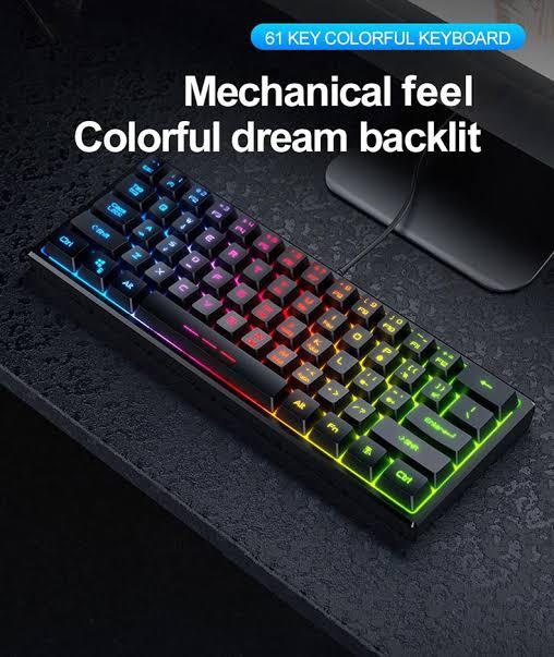 RGB Wired 61-key Gaming Semi Mechanical Keyboard for Game/Office Black (Black)