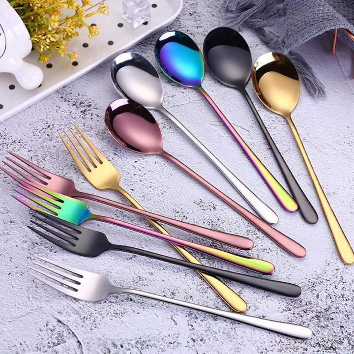 1PC Stainless Steel Spoons Forks with Long Handle Ice Cream Coffee Tea Spoons Noodles Spaghetti Forks Home Kitchen Tableware Spoons Forks Size 21cm