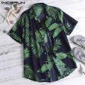 INCERUN Vintage Mens Floral Flower Printed Shirts Short Sleeve Casual Blouse Beach Tops. 