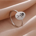 BINSHUO Wholesale Custom Stainless Steel Jewelry Elliptical Smooth Laser Engraving Cartoon Stick Figure Smiling Stickman Ring. 