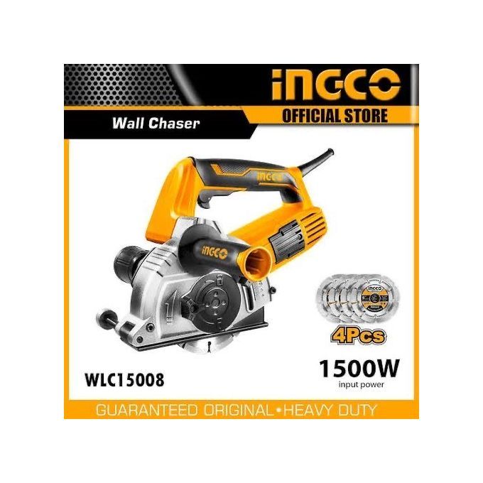 INGCO Wall Chaser 1500W Electric with 4pcs cutting discs, 1pc handle , carbon brushes & chisel)