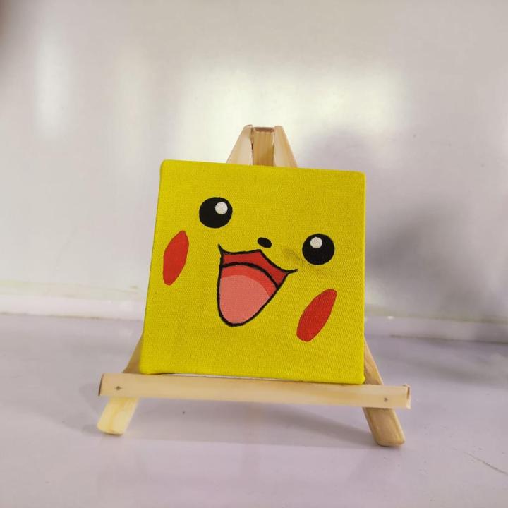 Mini Cartoon Canvas, Handmade Canvas, Acrylic Painting, Pikachu Canvas