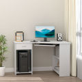 L-Shaped Corner Computer Desk w/ 2 Shelves Worktop Keyboard Tray White. 