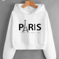 Paris Printed Fleece Full Sleeves Pull Over Crop Top Hoodie For Girl & Women. 