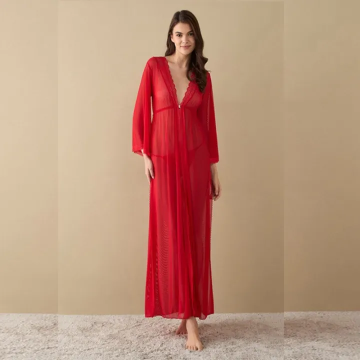 2%20Piece%20Textured%20Night%20Dress%20with%20V-neck%20and%20Long%20Sleeves%20-%20Image%202