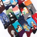Fashion Cotton Funny Retro Print Socks / Western Mona Lisa Kiss Oil Painting Retro-classical Series Couple Sock / Comfortable Spring Summer Autumn Winter Breathable Soft Cotton High Socks / Middle Tube Daily Casual & Work Socks / perfect For Women & Men. 