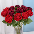 Red color Artificial flowers bouquet High-quality /faux flowers Silk material Red silk rose flower Bouquet arrangement Rose flower design Wedding home table decoration for Wedding decoration Home. 