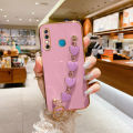 Maitus for Infinix Hot 8 Back Cover Luxury 6D Plating Shiny Bling Cases with Love Heart Bracelet Soft Silicone Square Bumper Mobile Phone Case for Boy Girls. 