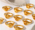 Stylish 18K gold-plated waterproof stainless steel ZODIAC12 Astrology Ladies & Men Gold Seal ring. 