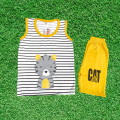 Stylish Sando Shirts and Shorts For Kids Baby Boys Round Neck O Neck Yellow/Pink 2Pc Kids Graphics Out Fit  Short Sleeve CAT print cotton jersey bodysuit. 