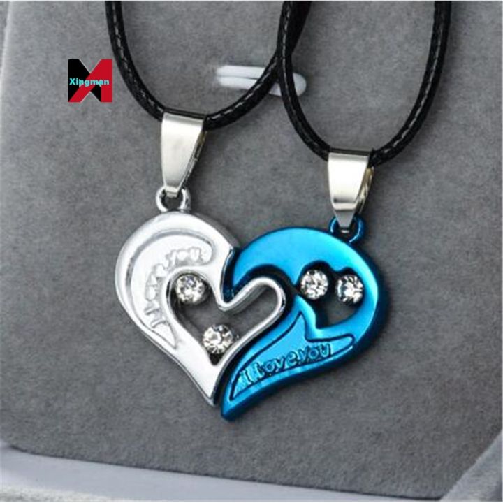 XM%20Wholesale%20Valentine's%20Day%20Heart%20Couple%20Pair%20Pendant%20Necklaces%20for%20Women%20Fashion%20Cute%20Romantic%20Crystal%20Rope%20Chain%20Jewelry%20-%20Image%204