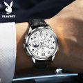 American Brand PLAYBOY Original Men's Watch Waterproof Leather strap Multifunctional Chronograph Anniversary Gift for Men  Calendar Luminous. 