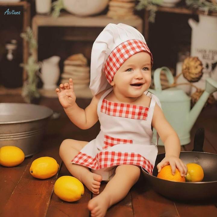 Newborn Baby Chef Costume Apron Chef Hat Baby Chef Outfit for Photography Boy L