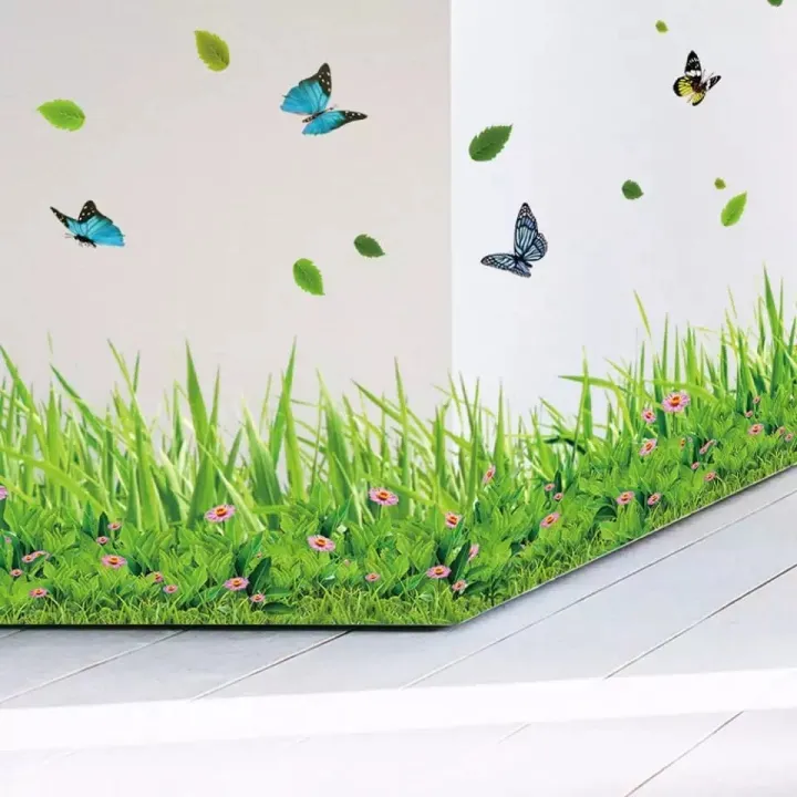 3D%20Green%20Grass%20Colorful%20Butterfly%20Flower%20Skirting%20Wall%20Stickers%20Living%20Room%20Bedroom%20Bathroom%20Vinyl%20Decals%20Art%20Home%20Decoration%20Size%2050%20x%2070%20CM%20-%20Image%202